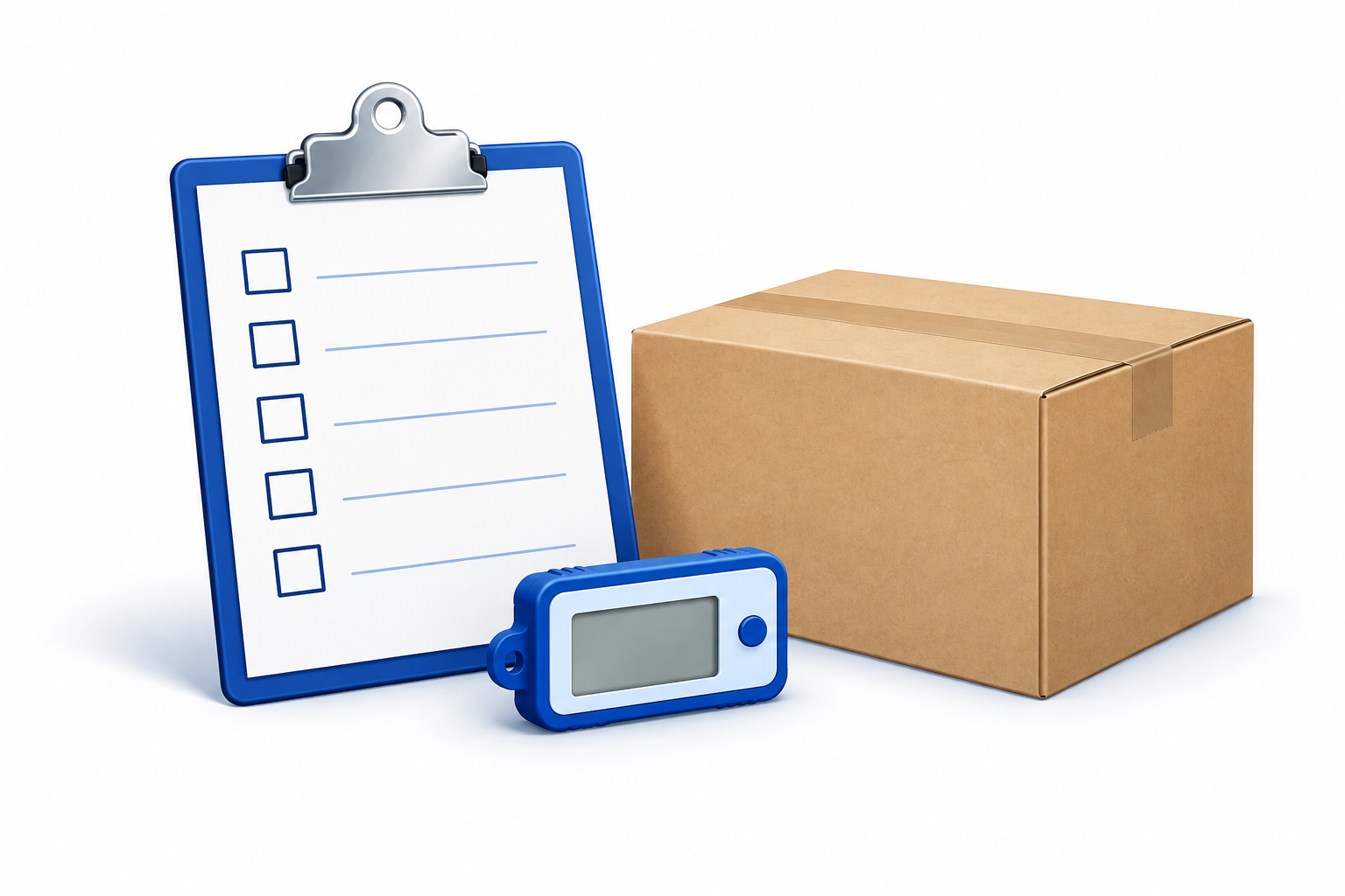 Evaluation checklist, temperature logger and shipping carton.